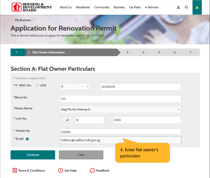 Application form for HDB renovation permit